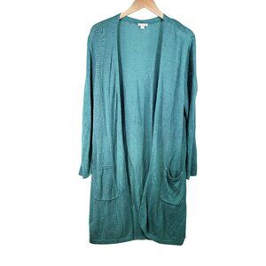 J. JILL Linen Light & Long Two Pocket Cardigan Green Women's Size XL‎